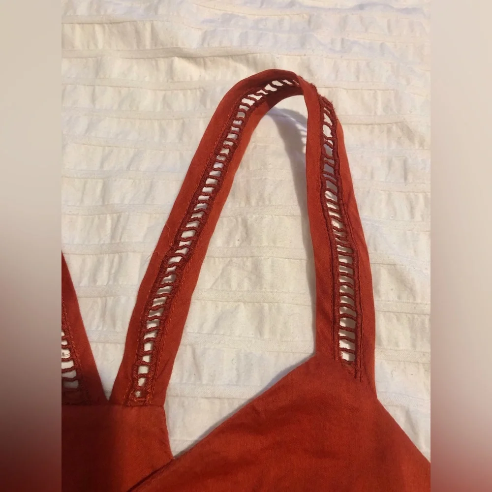 Banana Republic Orange Red Embroidered Strappy Sleeveless Summer Top v neck - Picture 3 of 10